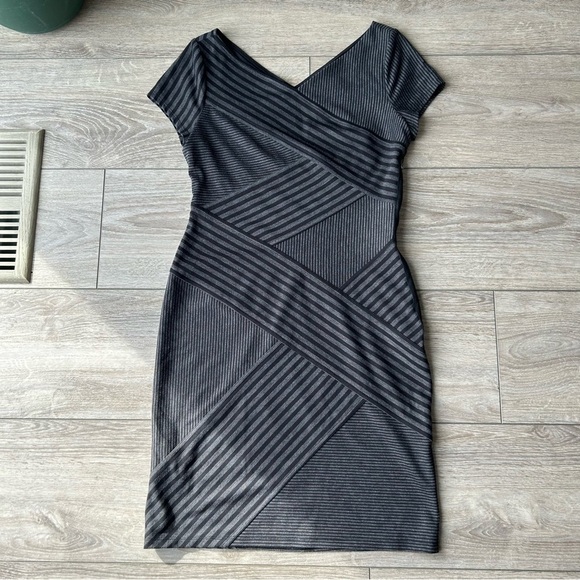 BCBGMAXAZRIA Corissa Black Grey Striped-Panel Dress - Picture 5 of 14